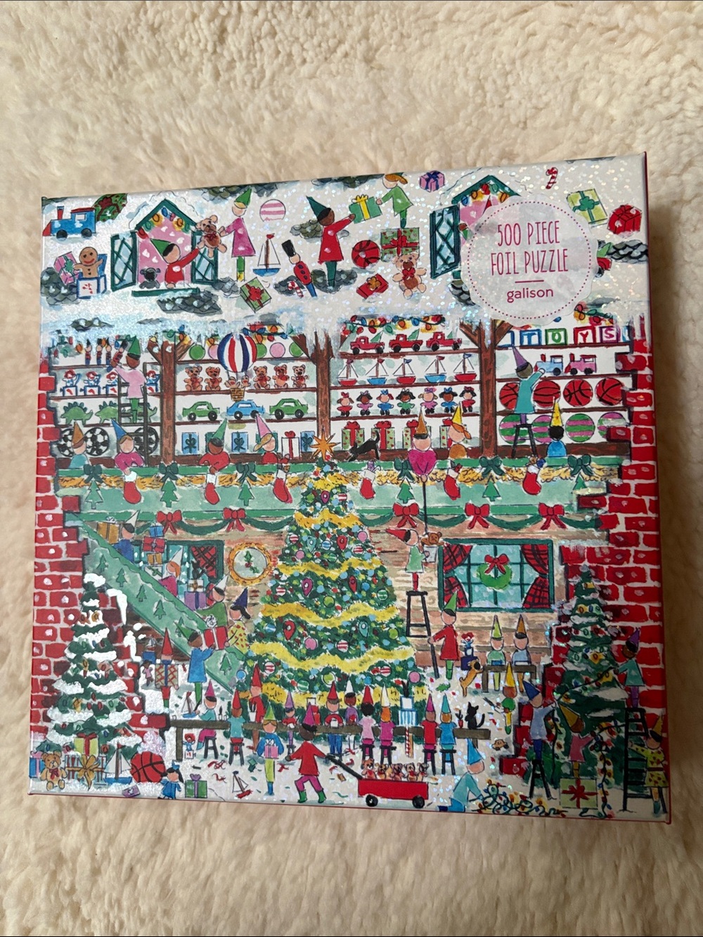 Galison 500-Piece Foil Holiday Puzzle - Toy Workshop